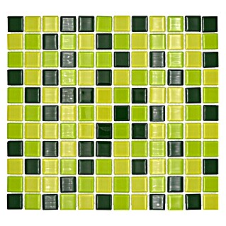 Mosaikfliese Quadrat Crystal Mix CM 4454 (32,7 x 30,2 cm, Hellgrün/Grün/Dunkelgrün, Glänzend)