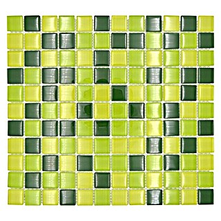 Mosaikfliese Quadrat Crystal Mix XCM 8454 (32,7 x 30,2 cm, Hellgrün/Grün/Dunkelgrün, Glänzend)
