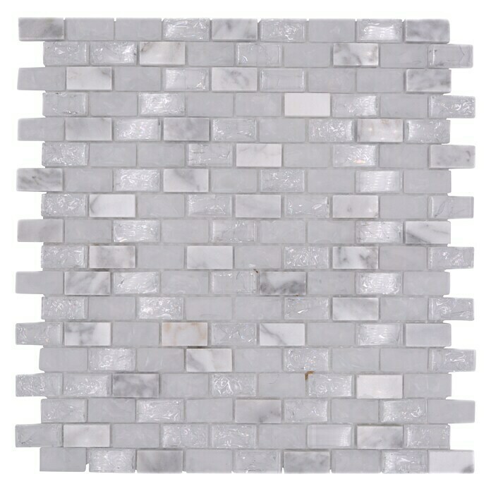 Mosaikfliese Brick Crystal Mix Weiss