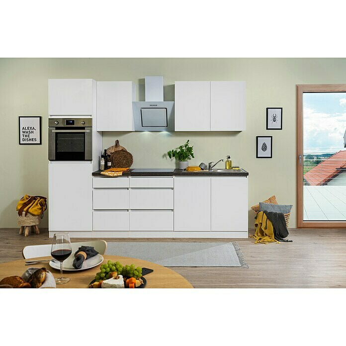 Respekta Premium Küchenzeile GLRP270HWWM (Breite: 270 cm, Mit Elektrogeräten, Weiß matt)