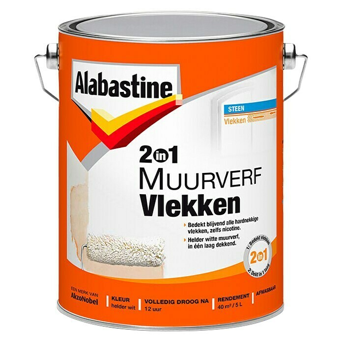 Alabastine Muurverf Vlekken 2 in 1 Helder Wit 