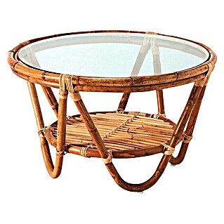 Mesa auxiliar redonda de jardín Sulawesi (L x An: 74 x 74 cm, Material del tablero de la mesa: Vidrio, Natural)