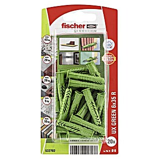 Fischer Universeelpluggen UX Green 6 x 35 R K NV (Ø x l: 6 x 35 mm, 20 stk., Nylon)