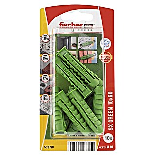 Fischer Pluggen SX Green 10 x 50 K NV (Ø x l: 10 x 50 mm, 10 stk., Nylon)