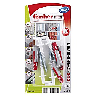 Fischer Pluggen DuoPower 8x40 met nylon winkelhaak K (Ø x l: 8 x 40 mm, 4 stk.)