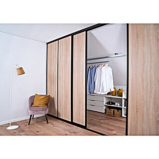 Room Plaza Easy Schiebetür-Bau-Set (Eiche geplankt/Eiche Trüffel, Profilfarbe: Schwarz)