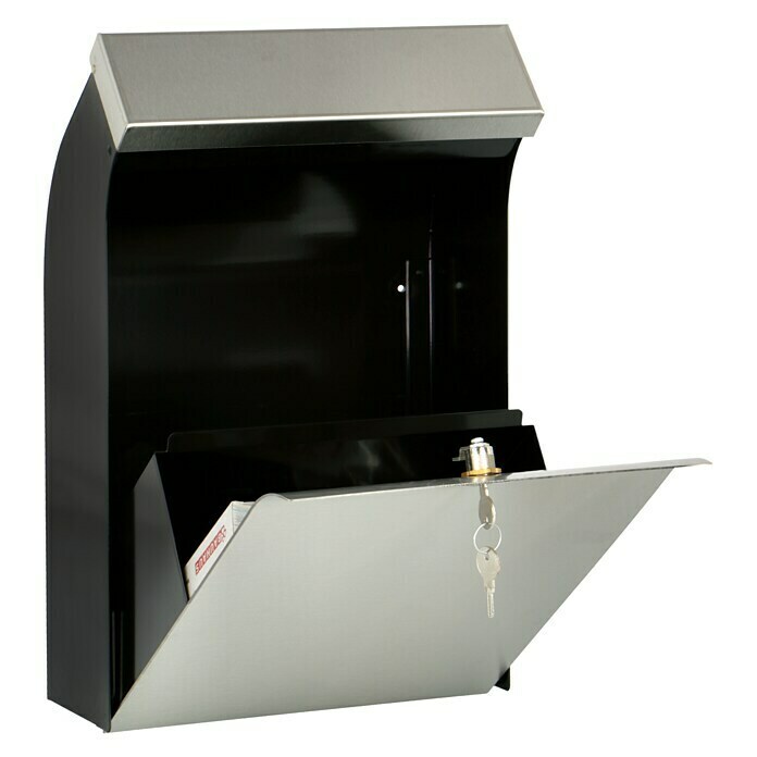 Knobloch Briefkasten Bent (Edelstahl, L x B x H: 182 x 305 x 475 mm, Schwarz/Edelstahl, Format Einwurf: 300 x 35 mm)