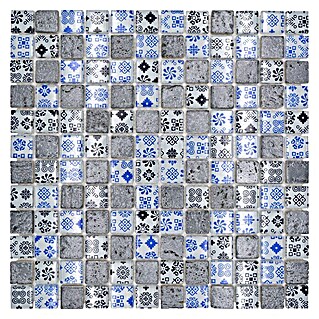 Mosaikfliese Quadrat Crystal Struktur XCM CB07 (30 x 30 cm, Schwarz/Blau, Glänzend)