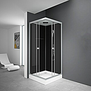 Cabina de ducha completa Vitamine Black 2.0 (90 x 90 x 215 cm, Cuadrado, Negro Gris Plata)