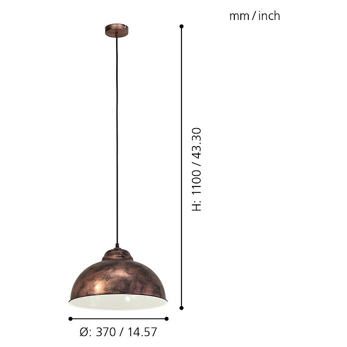 Eglo Pendelleuchte rund (Antik-Kupfer, Höhe: 110 cm, 60 W, E27)