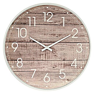 Reloj de pared redondo efecto madera (Natural, Diámetro: 60 cm)