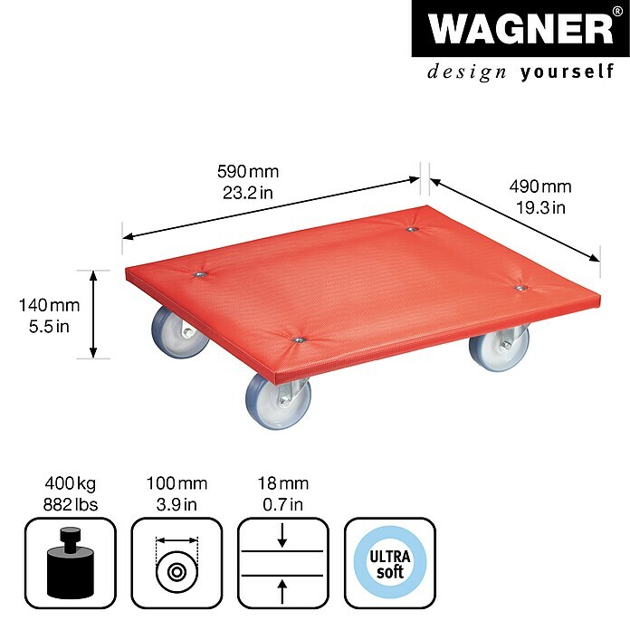Wagner System Transportroller MM1397 (L x B x H: 59 x 49 x 12,3 cm, Traglast: 400 kg)