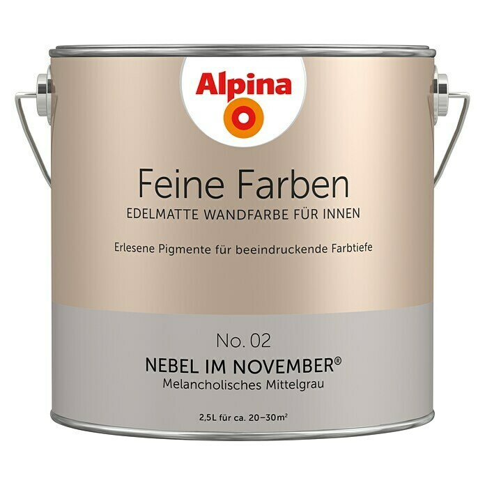 Alpina Wandfarbe Feine Farben (2,5 l, Nebel im November, No. 02 - Melancholisches Mittelgrau, Matt)