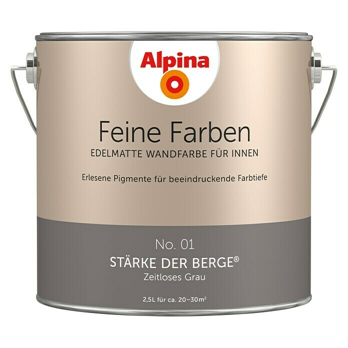 Alpina Wandfarbe Feine Farben (2,5 l, Stärke der Berge, No. 01 - Zeitloses Grau, Matt)