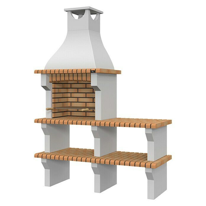 Barbacoa con chimenea Silves y mesa lateral (Superficie parrilla: 62 x 38 cm, Hormigón)