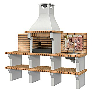 Barbacoa con chimenea Silves con mesa lateral y fregadero (Superficie parrilla: 60 x 38 cm, Hormigón)