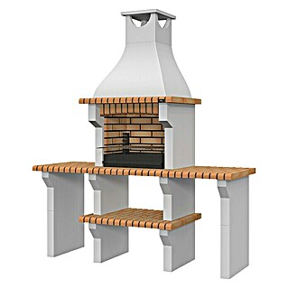 Barbacoa con chimenea Silves con 2 mesas laterales (Superficie parrilla: 60 x 38 cm, Hormigón)