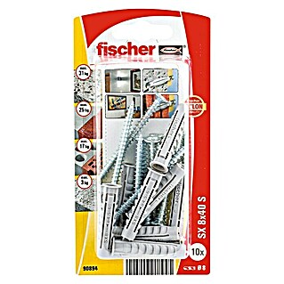 Fischer SX Taco con tornillo (Diámetro taco: 8 mm, Longitud taco: 40 mm, 10 uds.)