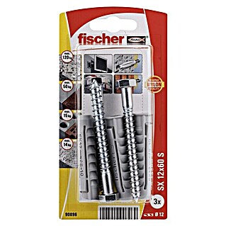 Fischer SX Taco con tornillo (Diámetro taco: 12 mm, Longitud taco: 60 mm, 3 uds.)