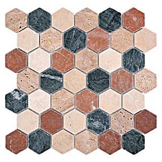 Mosaikfliese Hexagon Mix MOS HXN RND (29,8 x 30,5 cm, Creme/Beige/Rot/Grün, Matt)