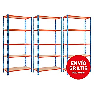 Simonrack Maderclick Set de estanterías Plus 5/500 (L x An x Al: 50 x 100 x 200 cm, Capacidad de carga: 150 kg/balda, Azul/Naranja)