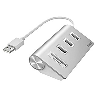 Hama USB-Hub-Kartenleser (Weiß/Silber, 3x USB-A, 1 x SD, 1 x microSD)