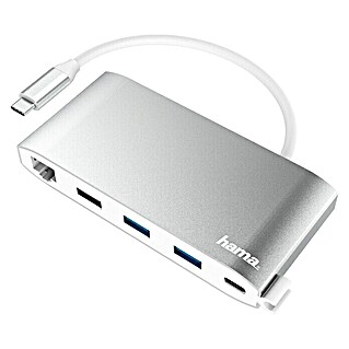 Hama USB-Hub (Weiß/Silber, 3x USB-A, 2x USB-C, VGA, HDMI, LAN)
