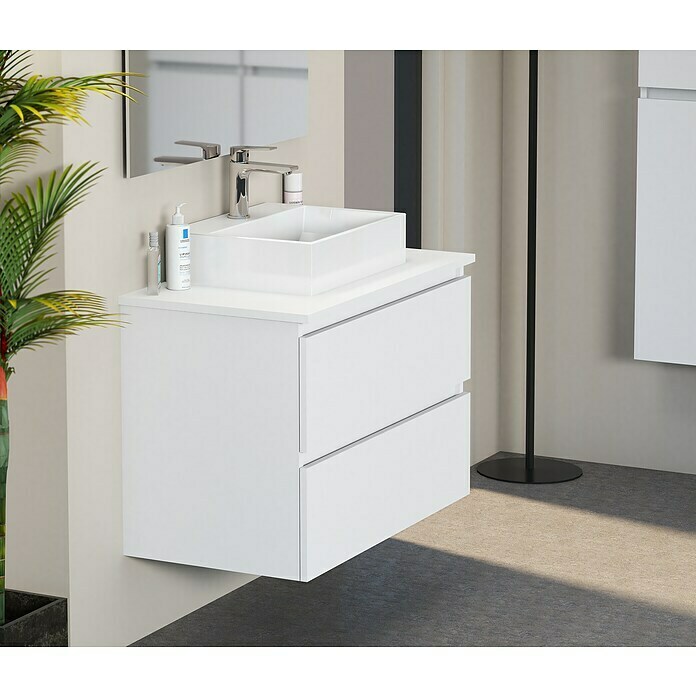 Mueble de lavabo Fons (46 x 80 x 56 cm, Blanco seda, Mate)
