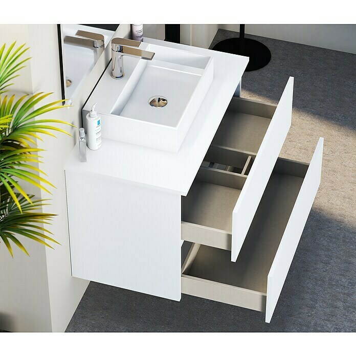 Mueble de lavabo Fons (46 x 80 x 56 cm, Blanco seda, Mate)