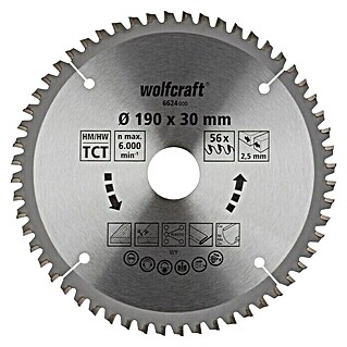 Wolfcraft Kreissägeblatt Serie lila (190 mm, Bohrung: 30 mm, 56 Zähne, Geeignet für: Handkreissägen)