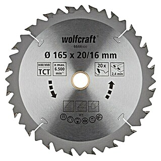 Wolfcraft Kreissägeblatt Serie braun (165 mm, Bohrung: 20/16 mm, 20 Zähne, Geeignet für: Handkreissägen)