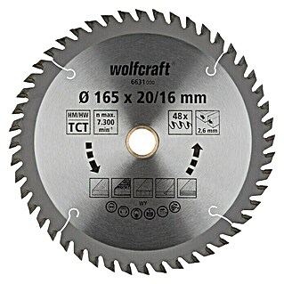 Wolfcraft Kreissägeblatt Serie orange (165 mm, Bohrung: 20/16 mm, Geeignet für: Handkreissägen)