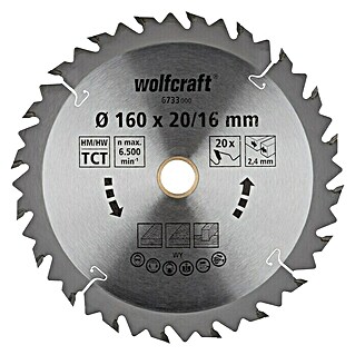 Wolfcraft Kreissägeblatt Serie braun (160 mm, Bohrung: 20 mm, 20 Zähne, Geeignet für: Handkreissägen)