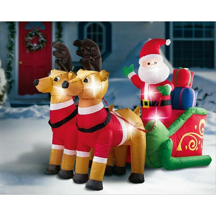 Dekofigur aufblasbarer Santa mit Rentierschlitten (L x B x H: 180 x 75 x 140 cm) -