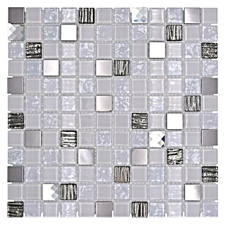 Mosaikfliese Quadrat Crystal Mix CM 424 (30 x 30 cm, Weiß/Silber, Glänzend)